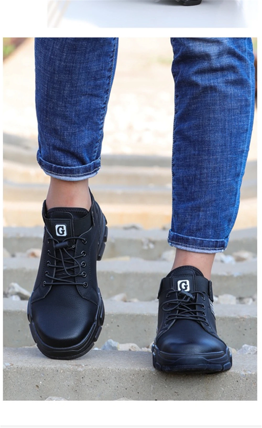 Dewbest защитная обувь для мужчин, противоскользящие стальные носок, стальной носок, дышащие износостойкие рабочие ботинки из воловьей кожи с высоким голенищем 36-45