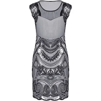 

Women 1920s Vintage Inspired Sequin Embellished Fringe Long Dress full set