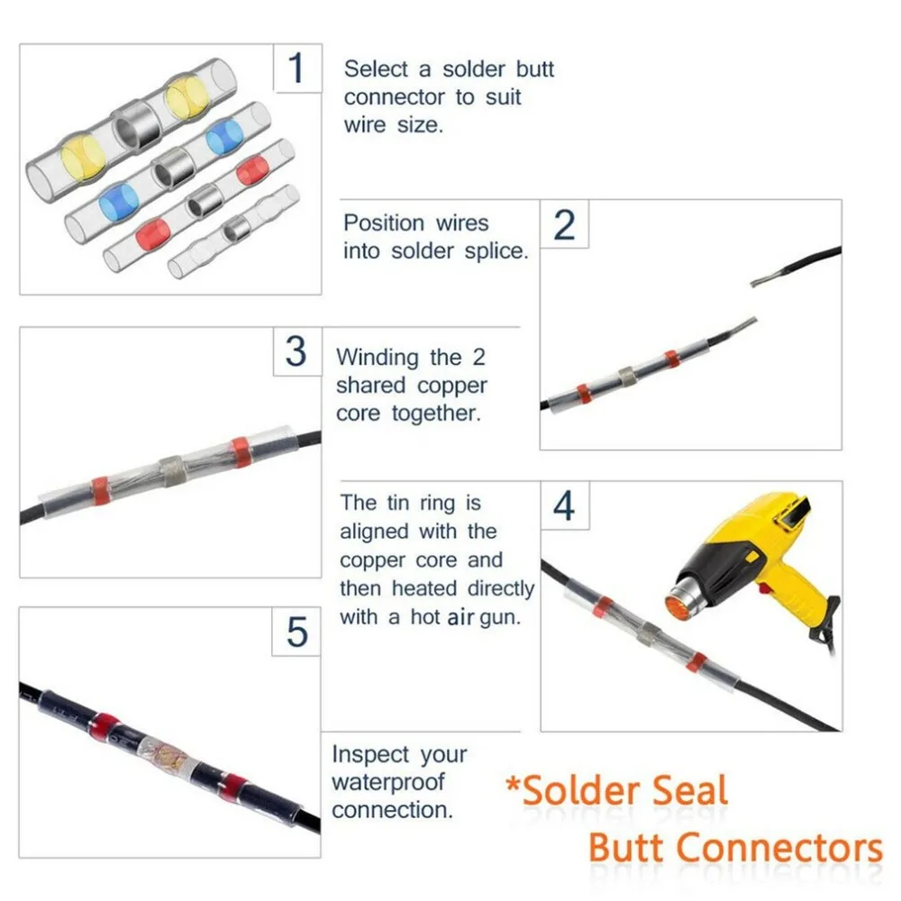 100 шт. Олова обжимной клеммный соединитель припоя провода соединитель рукав термоусадочная Стыковая соединение водонепроницаемый Оловянное кольцо соединитель