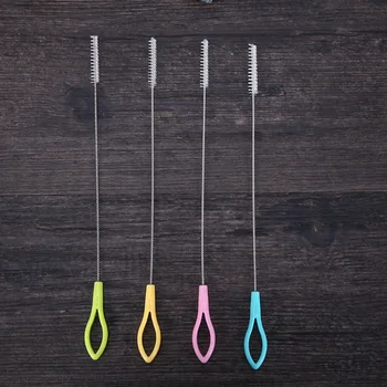 

10pcs/Set stainless steel straw brush cleaner nylon brush cleaning Bottle Suction Glass Tube Pipe Brush with Color Handle