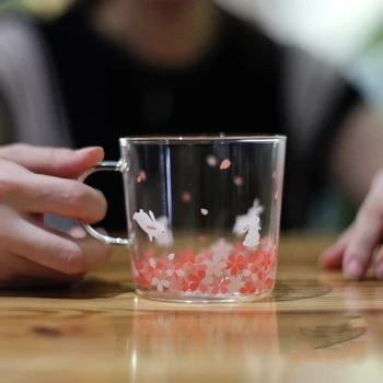 

Japanese Sakura Glass Coffee Mug Cute Cat Deer Rabbit Tea Mug 280ml Heat Resistant Glass Tea Cup Maid Coffee Cup Drinkware