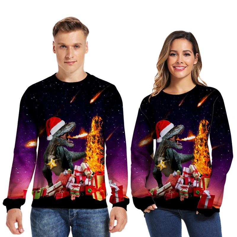 

Cartoon Animal 3d Digital Printed Christmas Loose Round Neck Long Sleeve Men Sweatshirt Large Size Women Outerwear Pullover