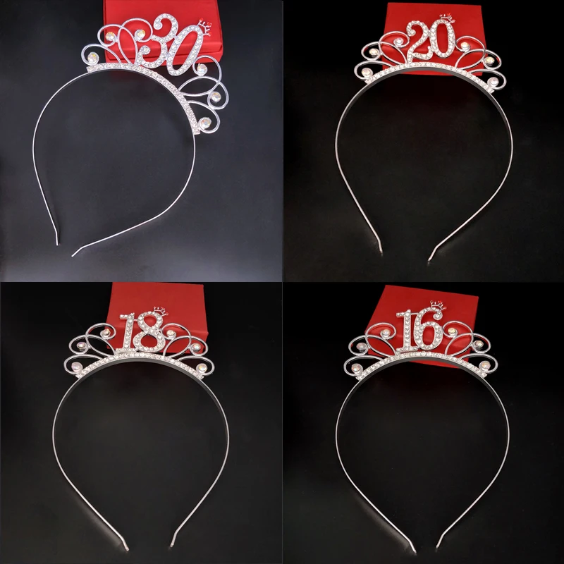 2021 Fashion Charm Digital 18 21 Hairbands Rhinestone Tiaras Women Girls Birthday Crowns Gift Party Hair Accessories Jewelry | Украшения и