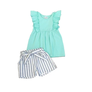

Mint green girls outfits stripe boutique summer short sets sloid color girls' clothes