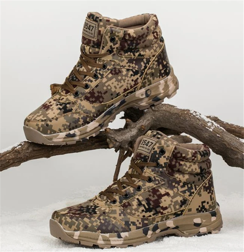 Уличные зимние треккинговые ботинки мужские военные резиновые подошвы альпинистские тактические ботинки теплые хлопковые нескользящие износостойкие кроссовки