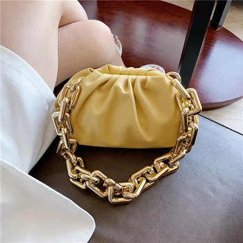 

Luxury Handbag Women Bag 2020 Metal Thick Chain Trendy Women Shoulder Bags Lady Small Totes Bag Soft Leather Clutches
