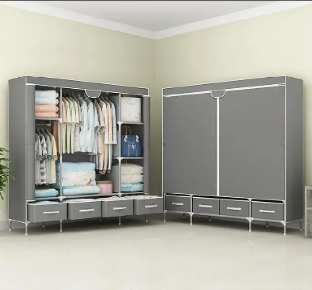 Non-Woven Fabrics Wardrobe Coffee Fabric Closet Portable Folding Dust-proof Waterproof Storage Cabinet Bedroom Home Furniture 11  150x45x170cm