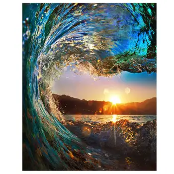 

Diy Oil Paint By Number Kit,Painting Paintworks Sunset Wave Seascape Drawing with Brushes 16x20 Inch Christmas Decor
