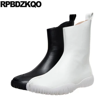 

comfortable split toe genuine leather high quality flat white short autumn fur fall women 2019 ankle winter side zip boots shoes