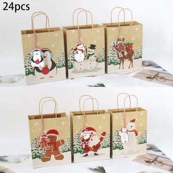 

DIY Paper Bag 24pcs Festivals Christmas Square Bottom Tote Xmas Decoration
