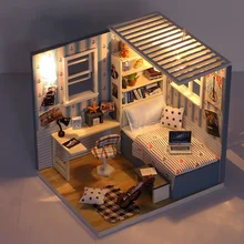 Casa de muñecas en miniatura para niños, maqueta de juguete de madera, muebles hechos a mano, regalos de cumpleaños