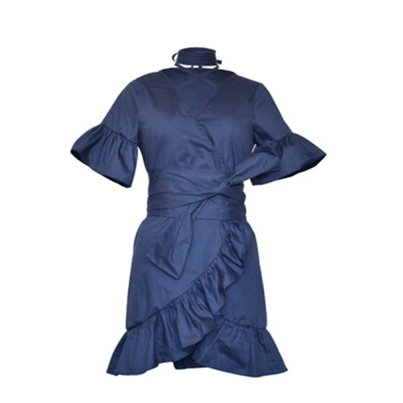 

2019 Boho Style Beach Dress Fashion Short Sleeve V-neck straps ruffled sleeve Party Dress Sundress Vestidos