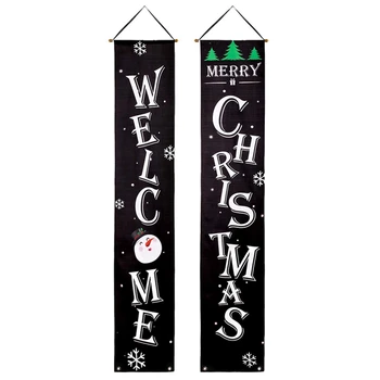 

Christmas Porch Sign Welcome and Merry Christmas Hanging Sign for Holiday Home Indoor Outdoor Porch Wall Christmas Decoration