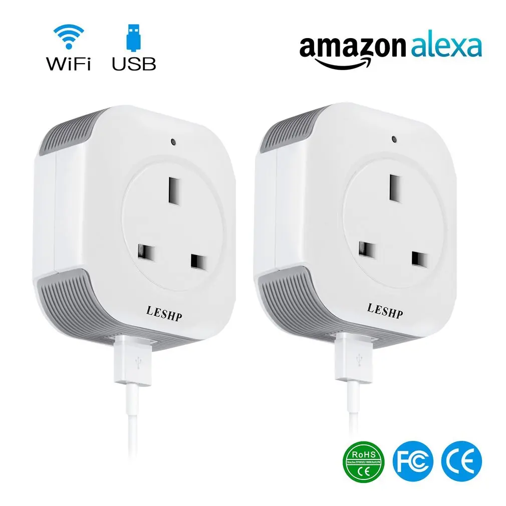 

LESHP 2pcs/set Single Port Wireless Mini Socket Smart Plug With USB Output(5V/1A) Wi-Fi Smart Switch Socket 100-240V