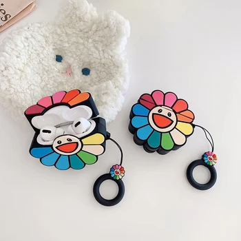 

3D Takashi Murakami Kaikai Kiki Rainbow Flower Headphone Cases for Apple Airpods 1/2/3 Silicone Earphone Cover for airpods pro