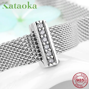 

Genuine 925 Sterling Silver Strip Shape Charming CZ Bead Clips Fit Reflexions Charms Bracelet for Women