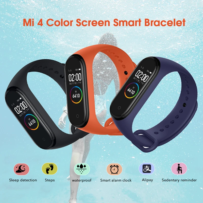 Xiaomi mi смарт-браслет 4, 3 цвета, AMOLED экран, mi Band 4, фитнес-браслет, Bluetooth, Smartband, спортивный, водонепроницаемый
