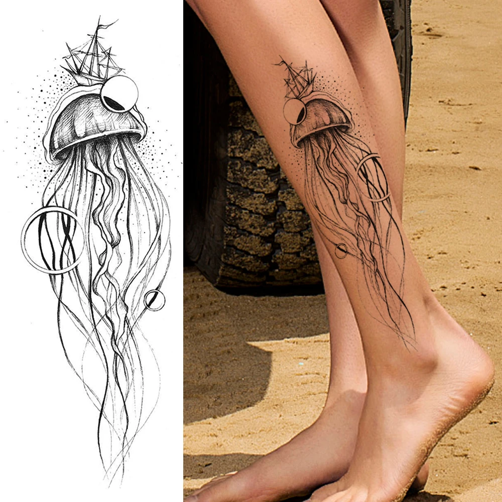 Large Jellyfish Temporary Tattoos Stickers For Women Girls Sexy Body Art Big Arm Leg Tatoo Sheet