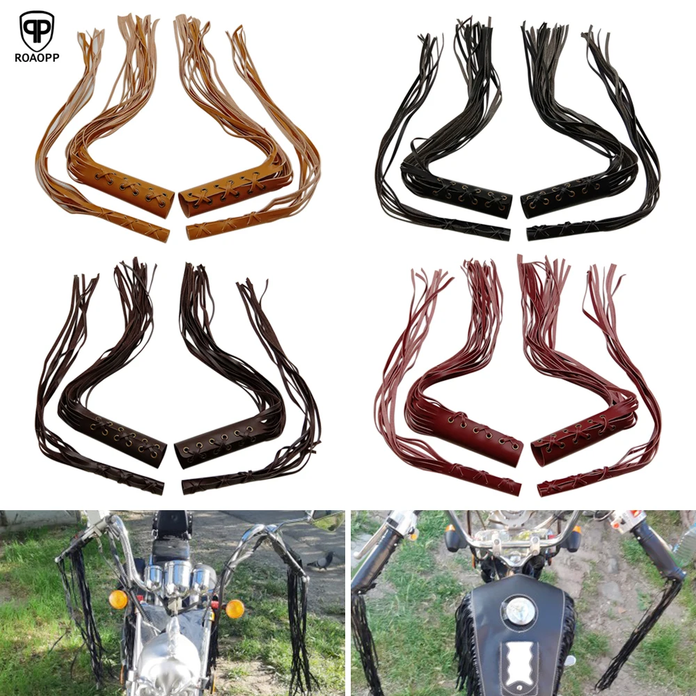 

ROAOPP 7/8" Motorcycle Grips Lever Cover Leather Fringed Hand Grip Handlebar Grips For Indian Chopper Custom Moto chief Vintage