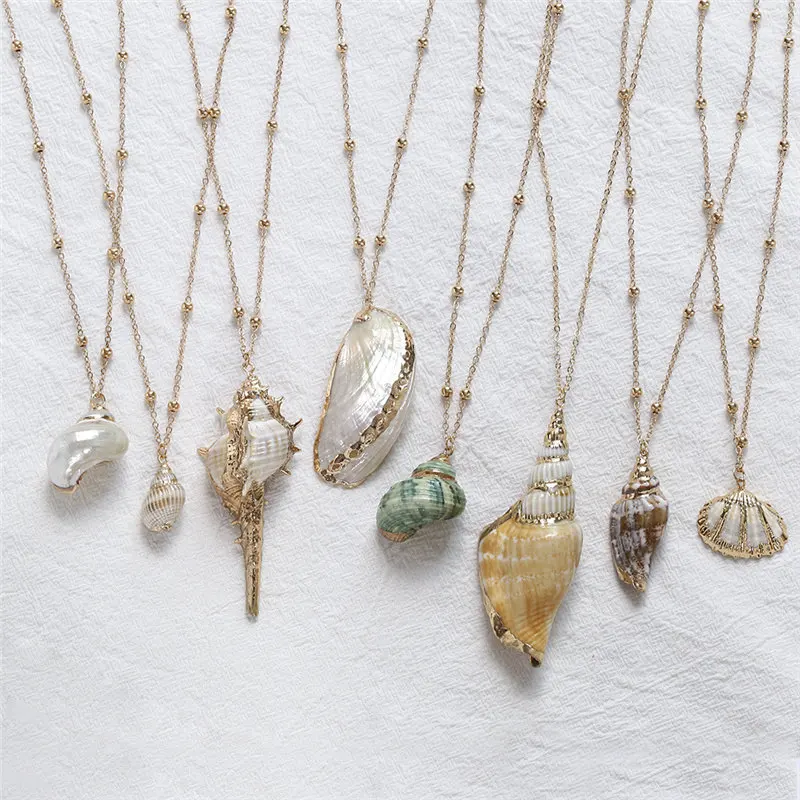 

2019 Boho Conch Shells Necklace Sea Beach Shell Pendant Necklace For Women Collier Femme Shell Cowrie Summer Jewelry Bohemian