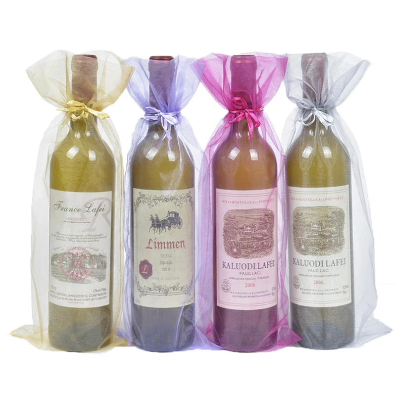 

100pcs Organza Wine Bottle Bags Jewelry Gift Wedding Bags Pouch for Christmas Party Dedoration 15x38cm Red Wine Cover Wholesale