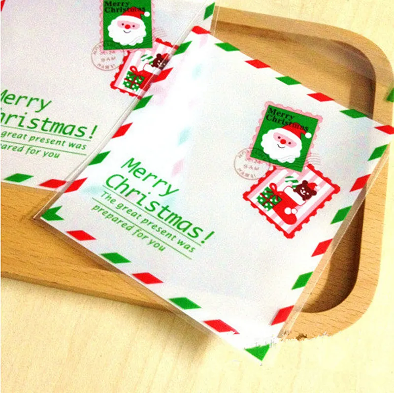 100 шт./компл. Рождество самоклеющиеся печенья упаковка пластиковых пакетов конфеты, продукты Коробка для пирожных рождественское печенье упаковка мешок подарки сумки
