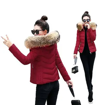 

Thicken Warm Coats Women Winter Slim Casual Cotton Jackets Fur Hooded Padded Coat Fashion Solid Short Zipper Jacket Plus Size