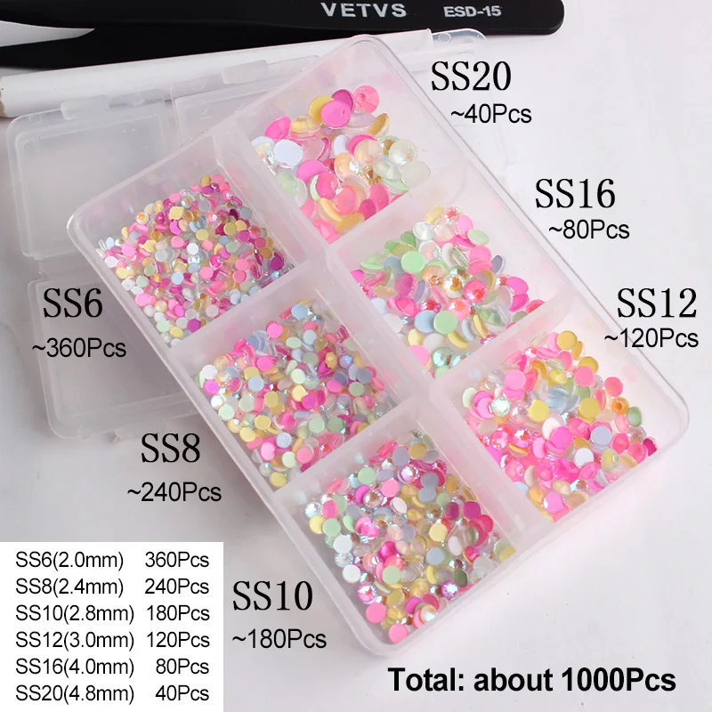 Nail Art Rhinestones Mix color ss6-ss30 Fluorescent Crystal Luminous Non Hotfix Nail Clothes 3D Art Decoration