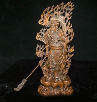 

wedding decoration Old Chinese Boxwood Guan Gong Yu Warrior God Dragon Robe Daikatana Statue