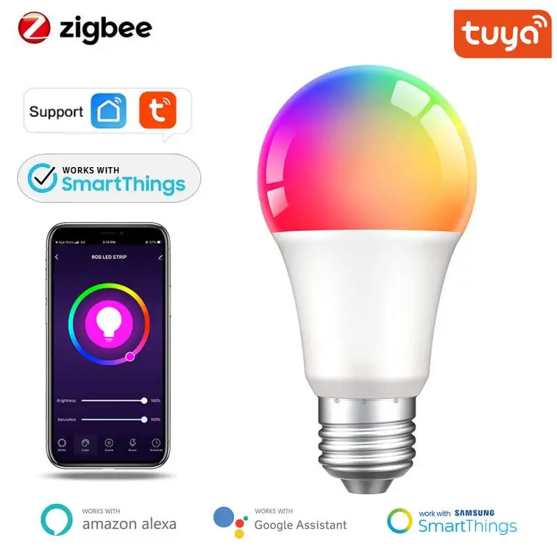 Zigbee WiFi Smart Light Bulb E27 LED Lamp RGB+Warm white+White Dimmable