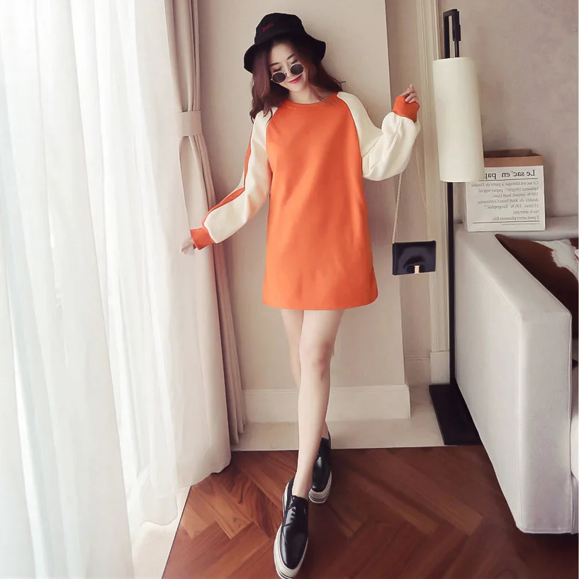 

2018 Autumn And Winter Dress Loose-Fit Mixed Colors Mid-length plus Velvet INS Super Fire Hoodie Student Hoodie with Sleeves