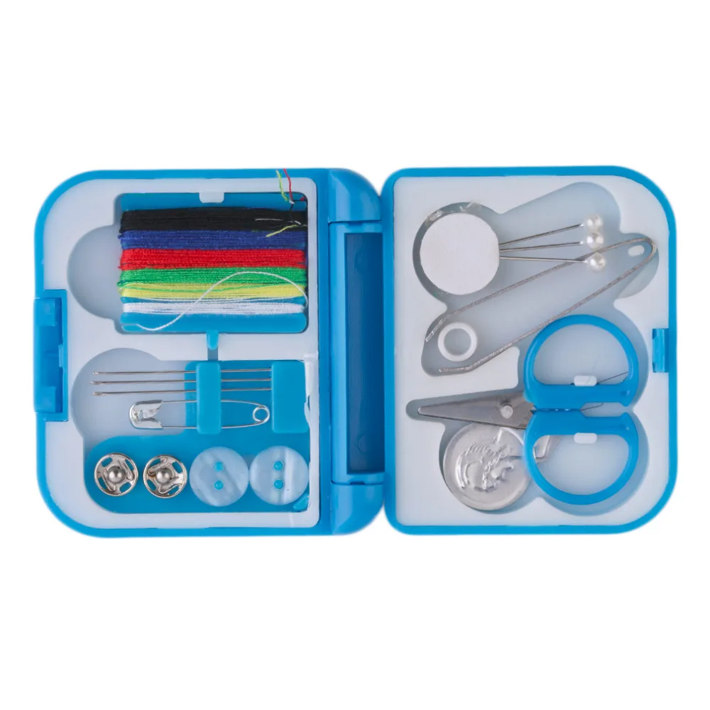 Travel Sewing Kit In Hard Plastic Case Thread Scissors Thimble Threader Mini 2