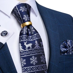 Navy Blue White Red Christmas Ties For Men 8cm Wide Silk Christmas Tree Pattern Neck Tie Set Handkerchief Cufflinks Men's Gift