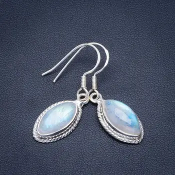 

Natural Rainbow Moonstone Handmade Unique 925 Sterling Silver Earrings 1.5" B2648