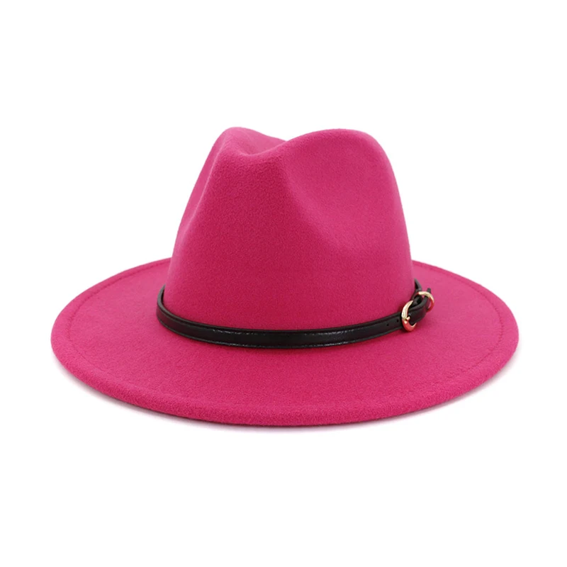 Rose Red fedora FS британский стиль желтый шерстяной фетр джазовая фетровая шляпа для мужчин и женщин с плоскими полями Кепка джентльмен Европа официальная шляпа флоппи Трилби праздничные колпаки - Цвет: Rose Red fedora