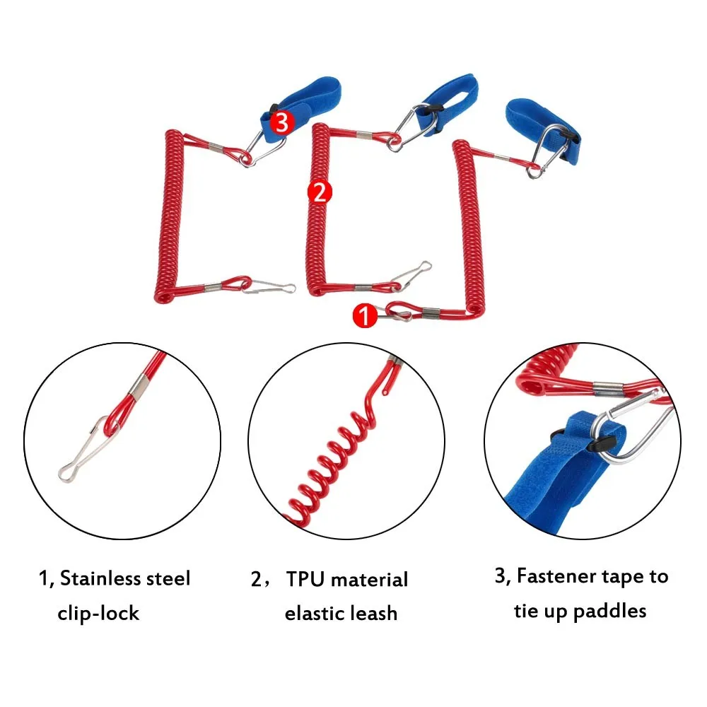 3pcs Safety Coiled Paddle Leash Fishing Rod Tether Leashes For Kayak Canoe Boat