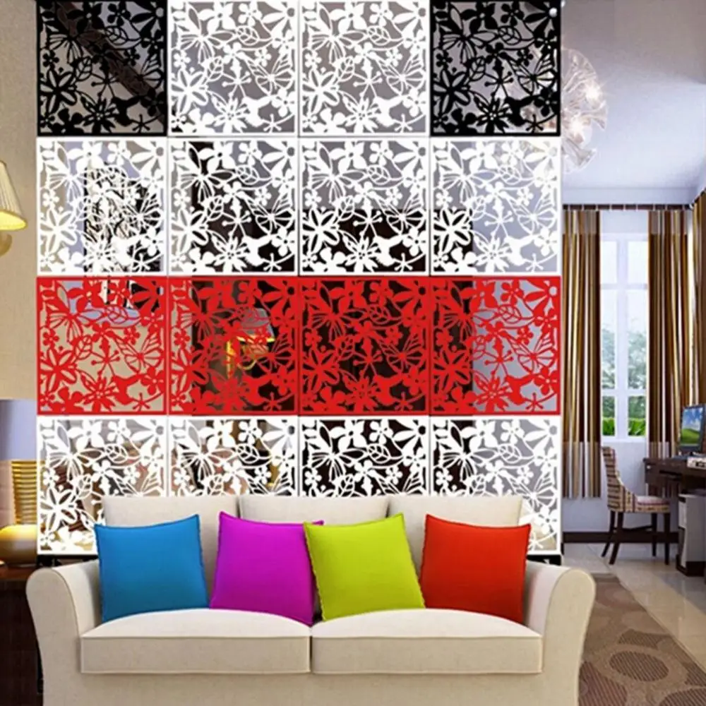 4pcs Creative Hanging Room Divider Hollow Out Folding Screen DIY Wall Decal 