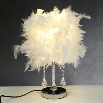 

Bedside Reading Room Sitting Room Heart Shape White Feather Crystal Table Lamp For Bedroom Light Art Home Planetarium Eu Plug