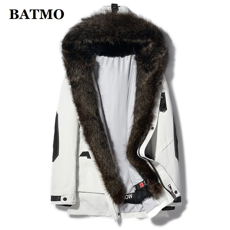 BATMO из натурального меха куртки парки С воротником енота и кроличий мех лайнер