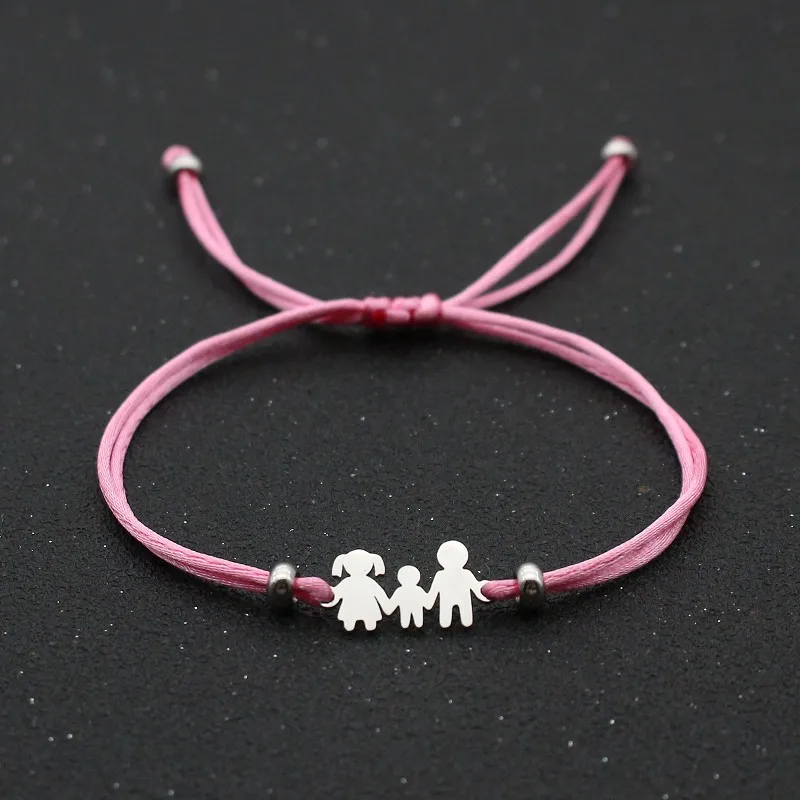 Cute Bear Lucky Red String Braided Adjustable Stainless Steel Charm Bracelet for Family Dad Mom Son Jewelry Child Gift