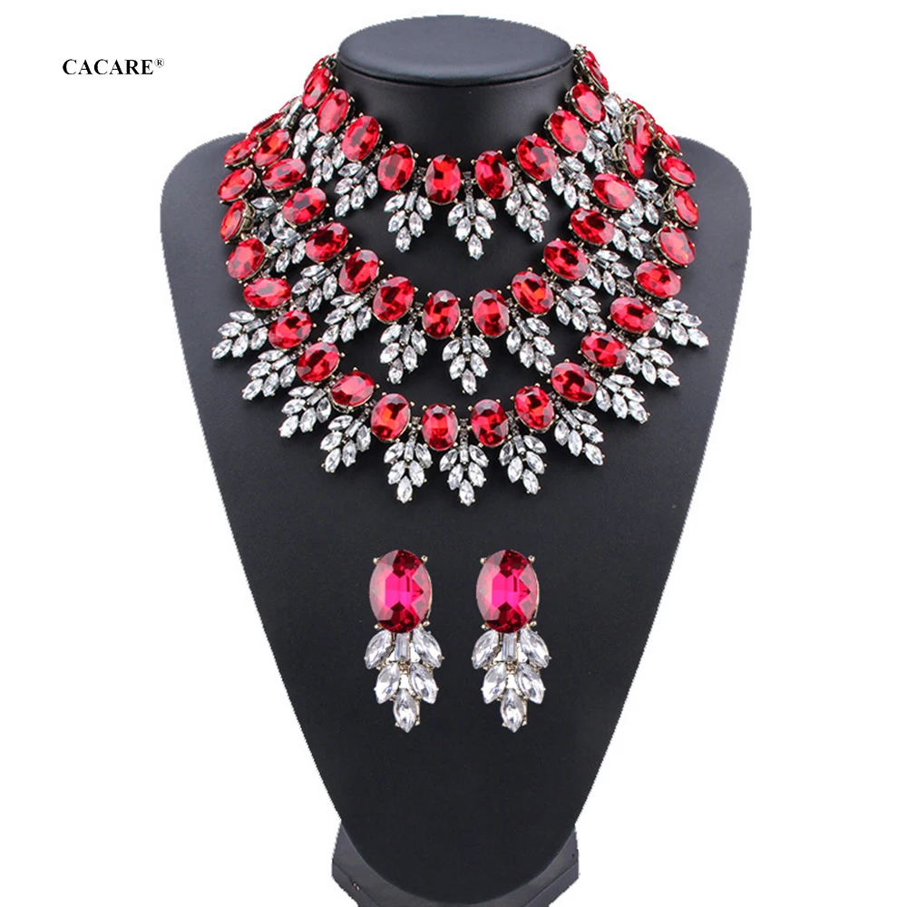 

Vintage Jewelry Sets Women Multi-layers Big Necklace Earring Set Jewellery Rhinestone Party Jewels 2 Colors F2997 CACARE