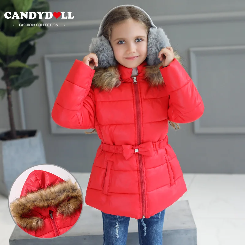 Зимнее Новое хлопковое пальто CANDYDOLL для девочек теплая детская одежда с меховым