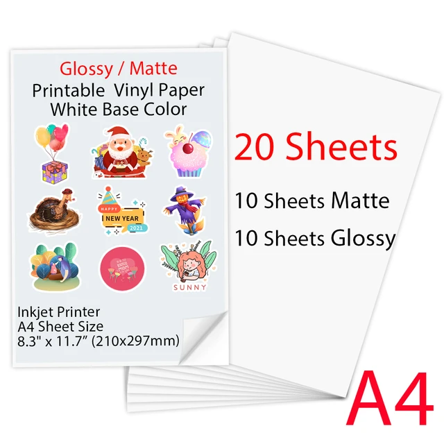 50 Sheets Printable Vinyl Sticker Paper A4 Glossy Matte Transparent Printer  Paper Self-adhesive Copy Paper for Inkjet Printer - AliExpress