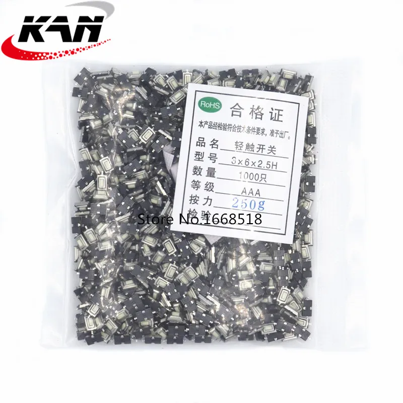 Micro Interruptor Branco do Toque 3x6x2.5 mm 3x6x2.5 Smd 1000 Pcs