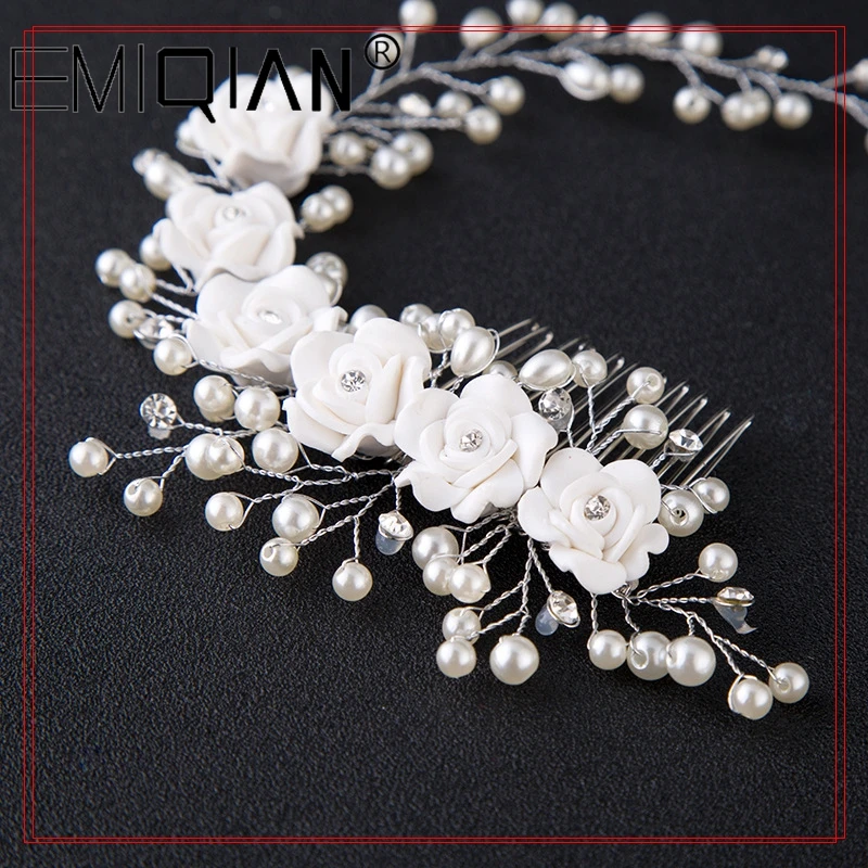 

Trendy Handmade Tiara Wedding Hair Comb Bridal Headpiece Silvery Pearl Rhinestone Head Jewelry Wedding Hair Accessories
