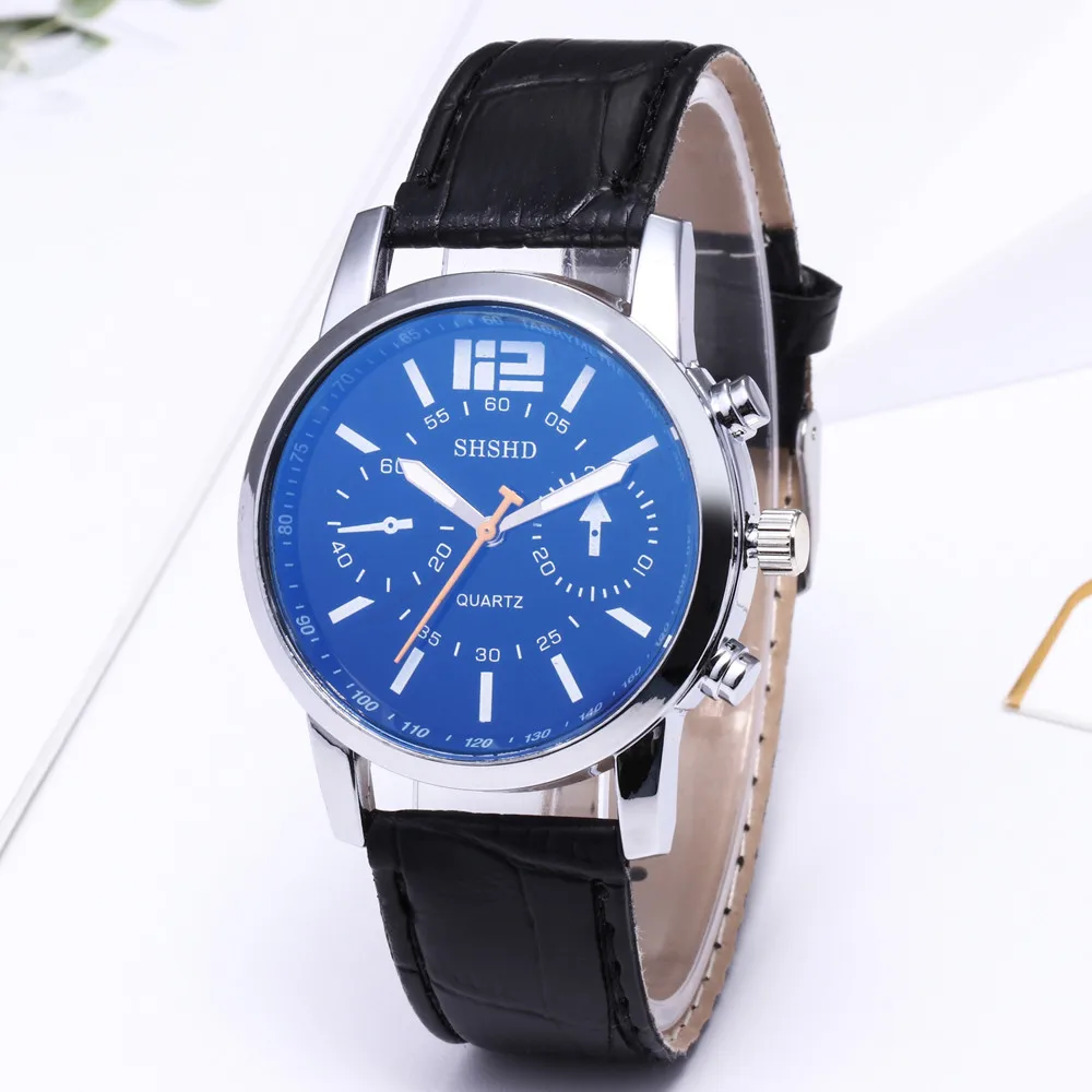 

Business Quartz-watch Men Military Sport Watches Luxury Brand Hot Boy Leather Strap Wrist Watch Erkek Kol Saati Blue Glass Watch