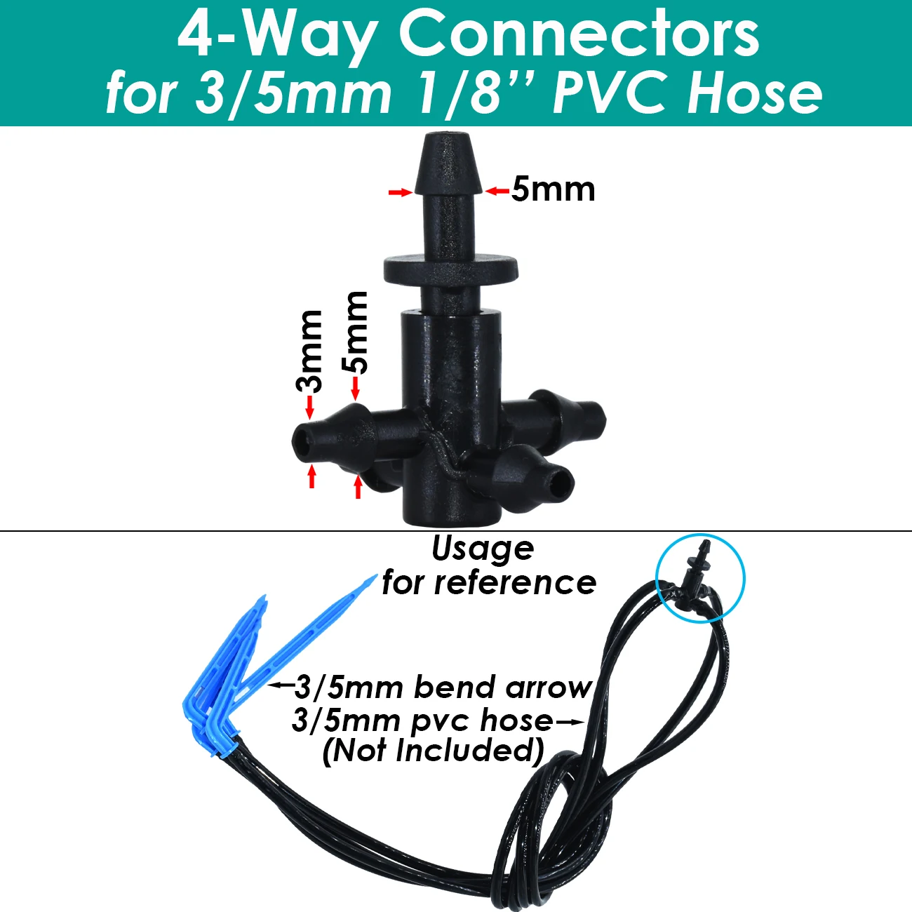 SPRYCLE 25PCS Barbed 3/5mm 1/8in Hose Straight 2-Way 4-Way Quick Connector Drip Irrigation Garden Pipe Splitter Joint Connect 5