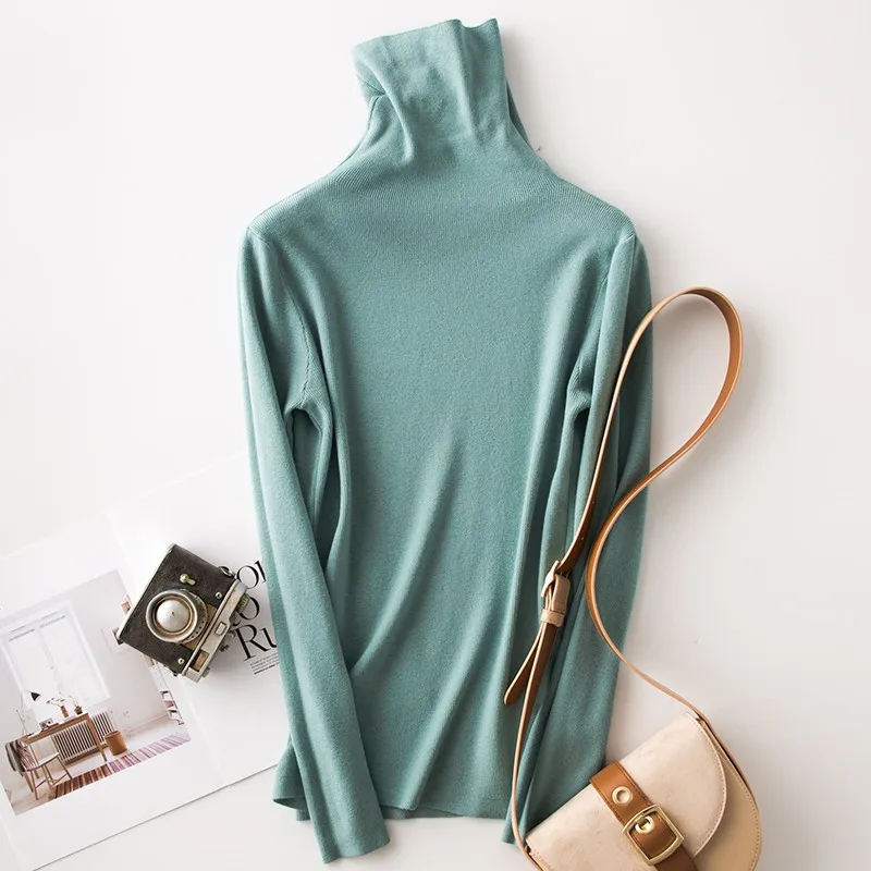 Women's Heap Turtleneck Full Needle Pullover Sweater Viscose Blend Base Model Winter Solid Female Jumper Colors#900 - Цвет: 07 Aqua