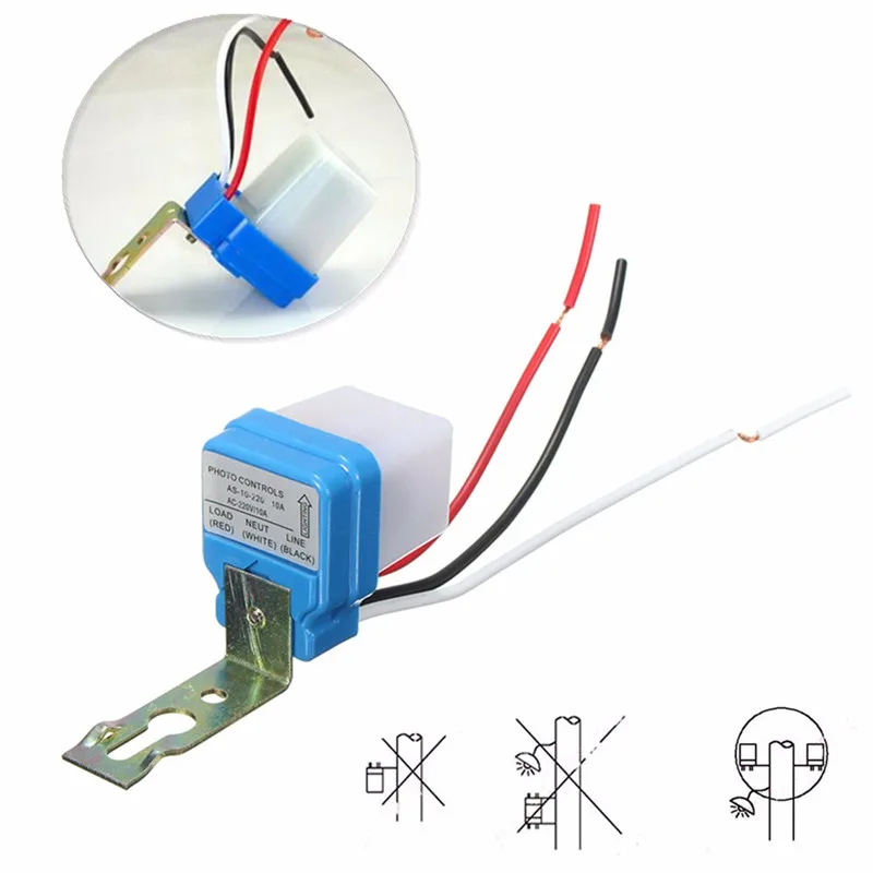 Автоматический переключатель уличного света с фотоэлементом, постоянный ток, переменный ток, 220 В, 50-60 Гц, 10 А, фотопереключатель с фотоуправлением, электрический переключатель