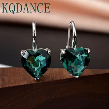 

Created Gemstone Emerald Green Crystal Love Heart Earrings Ear Hooks Sterling Silver 925 Fine Jewelry for women Wholesale